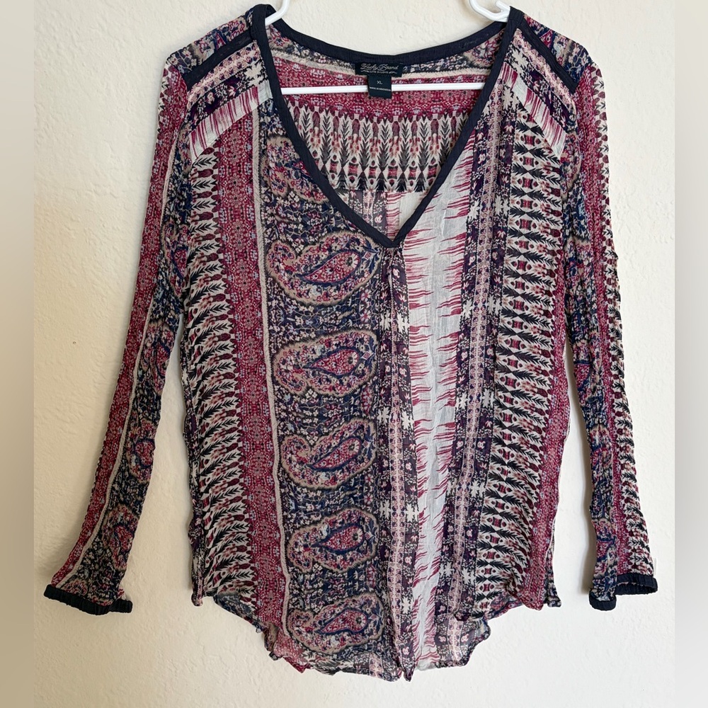 Lucky Brand Multicolor Bohemian Tunic V-Neck Blouse women’s XL